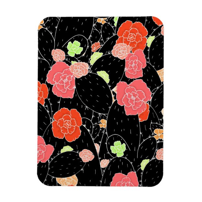 Skiss av rosa kaktusblomma magnet (Vertikal)
