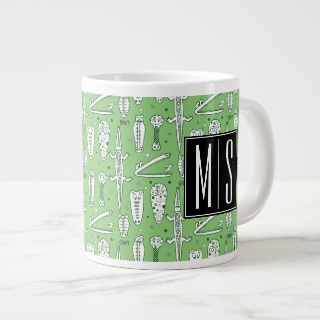 Skiss Crocodile Mönster| Monogram Jumbo Mugg (Framsida höger)