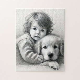 Skiss, effekt för hämtad från Child & Hund Pussel