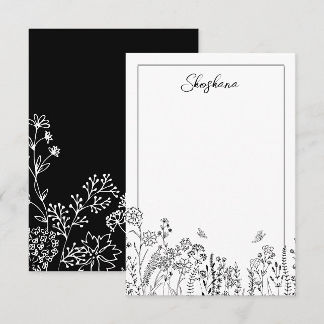 Skiss för Blommigt av snyggt-skript Anteckningskort (Fram/baksida)