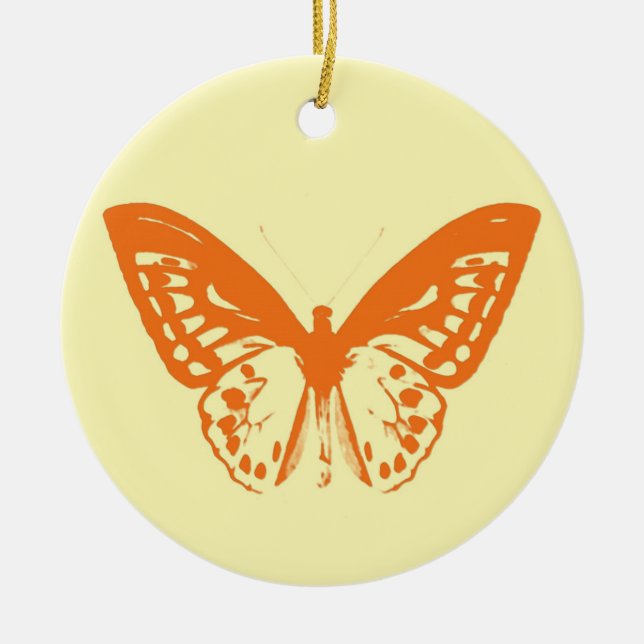 Skiss, gult och orange av fjäril julgransprydnad keramik (Framsidan)