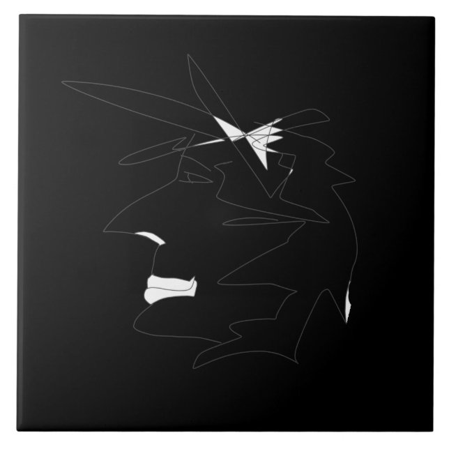 Skiss Huvud Konstig Ansikte Minimalism Kakelplatta (Framsidan)