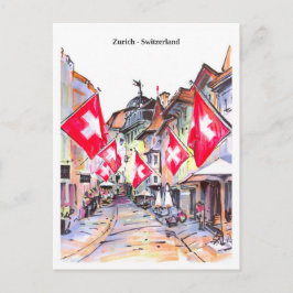 Skiss mysig gata Zürich Schweiz Vykort