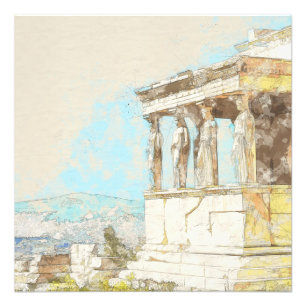 Skiss över Atens greece i vintage färg Fototryck