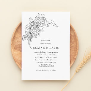 Skiss över Blommigt med minimal Elegant Bröllop Inbjudningar