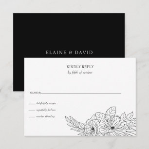 Skiss över Blommigt med minimal Elegant Bröllop OSA Kort