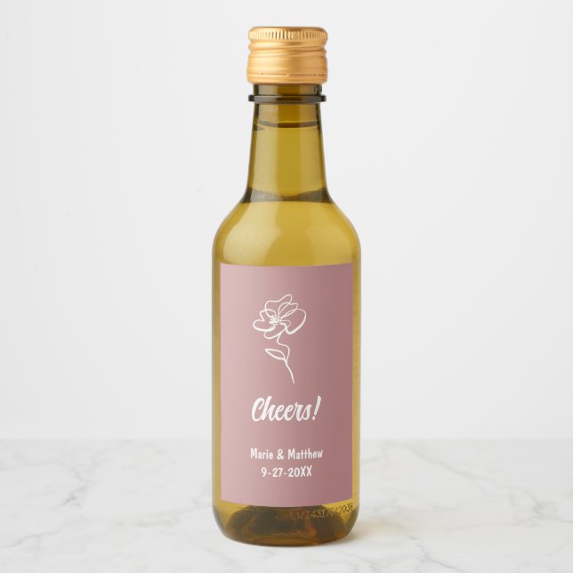 Skiss över Blommigten Klassisk & Elegant Dusty Ro Vinetikett (Framsida)