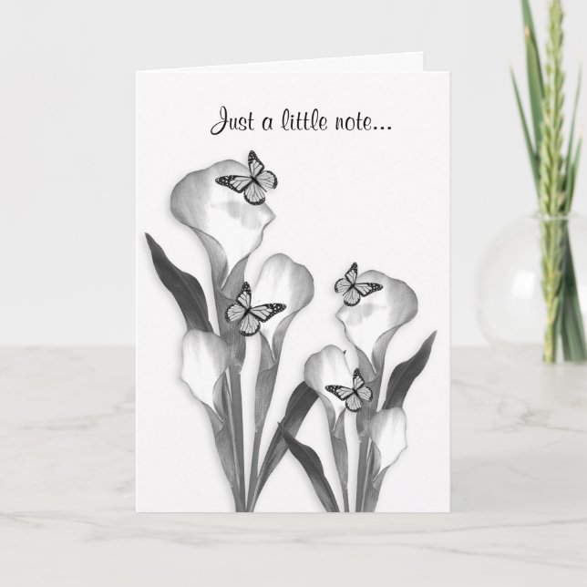 Skiss över blyertspennan Calla lily och butterflie Kort (Framsida)