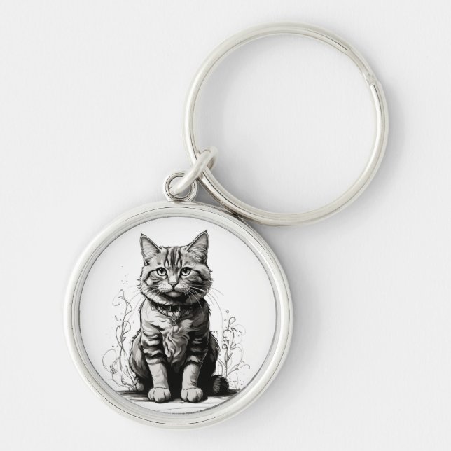 Skiss över blyertspennan rund silverfärgad nyckelring (Framsidan)