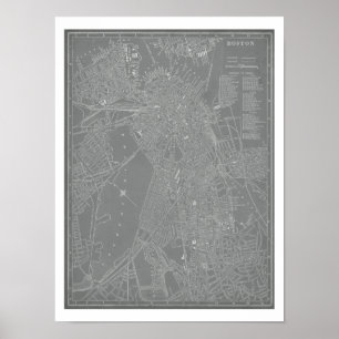 Skiss över Boston City Karta Poster