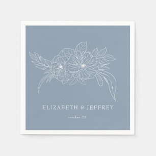 Skiss över Bröllop i Blommigten Dusty Blue Minimal Pappersservett