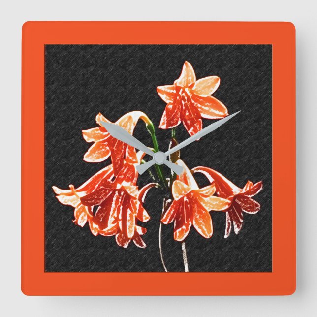 Skiss över Daylilies - Mandarin orange och Rust Fyrkantig Klocka (Framsida)