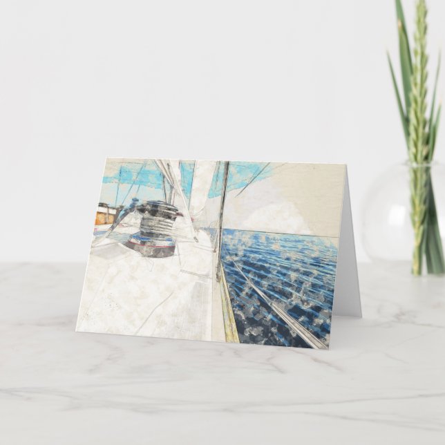 Skiss över det segelfartyg som surfar genom havet kort (Framsida)