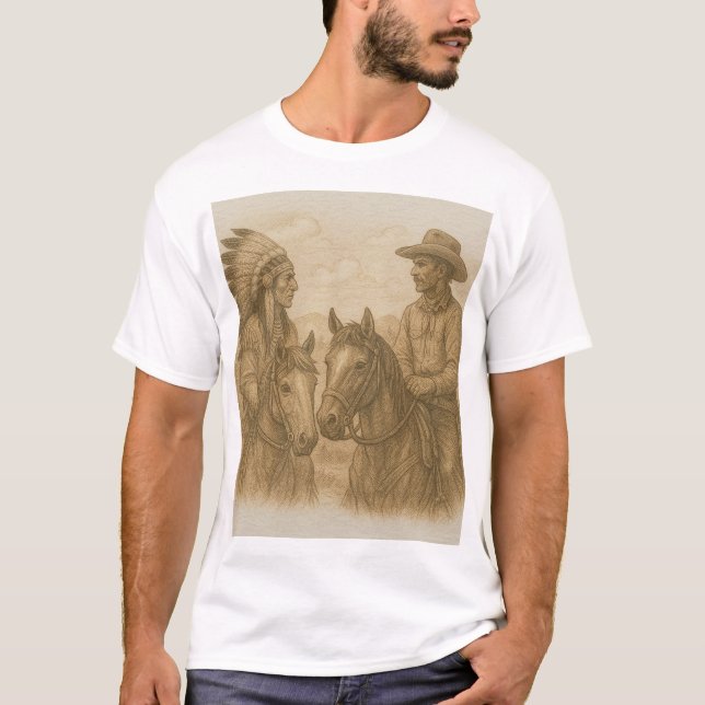 Skiss över indisk och kylig på hästar t shirt (Framsida)