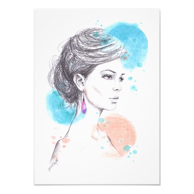 Skiss över kvinnor med öronring i mode fototryck (Framsidan)