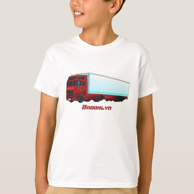 Skiss över Röd släpvagn lastbil T Shirt (Framsida)