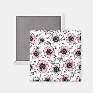 Skiss över rosa och löv magnet