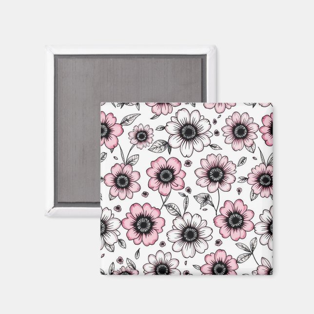 Skiss över rosa och löv magnet (Front/Back)