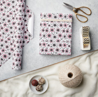 Skiss över rosa och löv presentpapper
