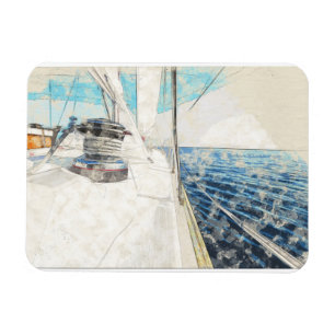 Skiss över segelfartyg som surfar genom havet magnet