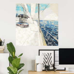 Skiss över segelfartyg som surfar genom havet poster