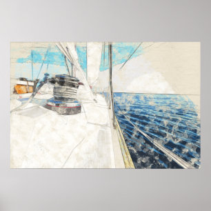 Skiss över segelfartyg som surfar genom havet poster