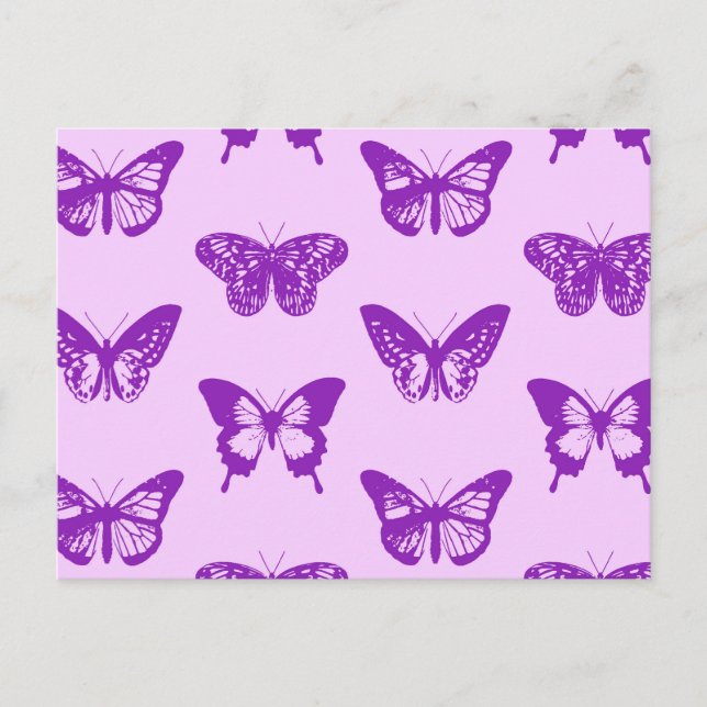 Skiss, rosa och violett fjäril vykort (Framsida)