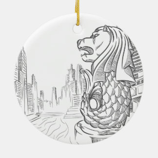 Skissa av den Singapore turismlandmarken - Merlion Julgransprydnad Keramik