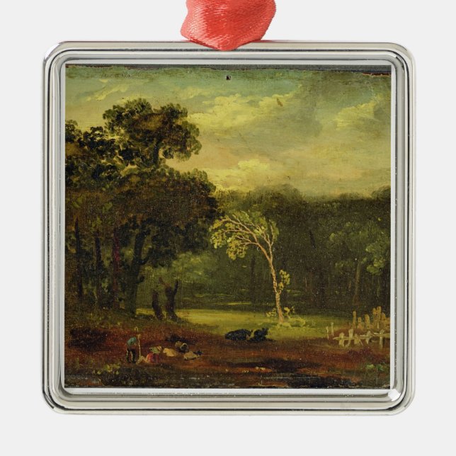 Skissa från naturen i Sion parkerar, 1819 (olja på Julgransprydnad Metall (Framsidan)