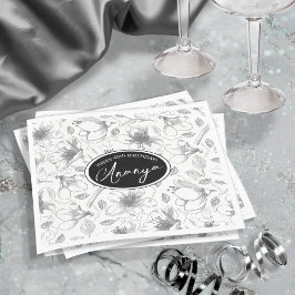 Skissad Blommigt kontur Mönster Grått/Wht ID939 Pappersservett