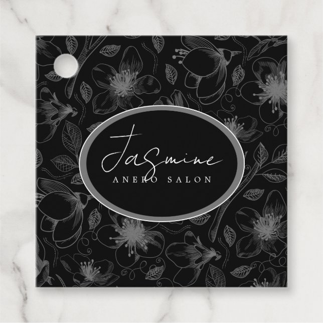 Skissad Blommigt kontur QR-kod Grått/Blk-ID939 Gåvor Etiketter (Framsida)