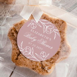 Skissad blomster dammrosa baby shower runt klistermärke