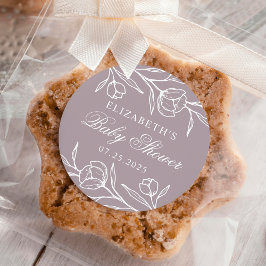 Skissad blomstermässig dammig lila baby shower runt klistermärke