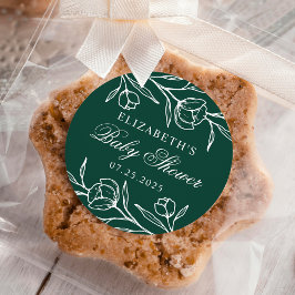 Skissad blomstermönster grön baby shower runt klistermärke
