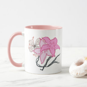 Skissad bukett med rosa blommor mugg