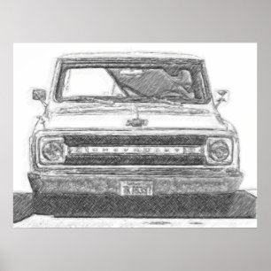 Skissad Chevy lastbil Poster