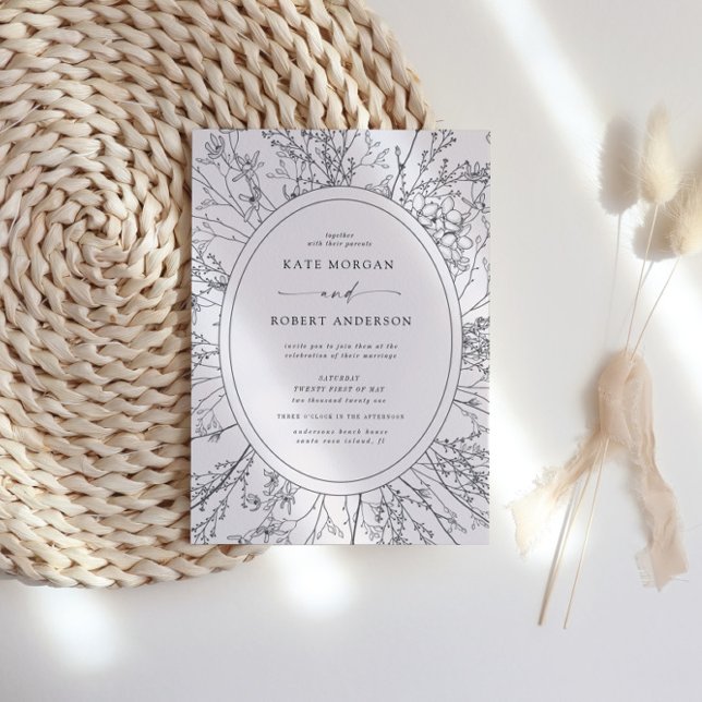 skissad inbjudan till modern blommigt-bröllop (Skapare uppladdad)