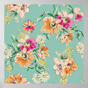skissad ljusa färger blomma - sömlös rygg poster