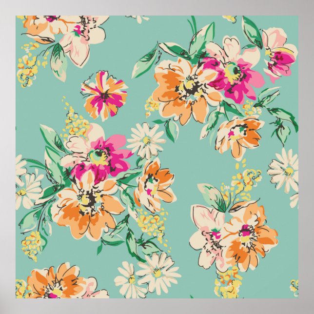 skissad ljusa färger blomma - sömlös rygg poster (Framsidan)