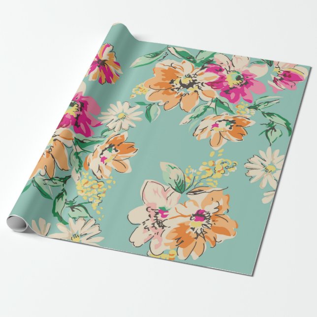 skissad ljusa färger blomma - sömlös rygg presentpapper (Utrullad)