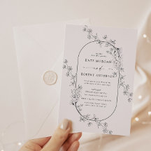 Skissad Modern Blommigt-bröllop-inbjudan