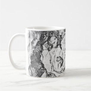 Skissad penna handritade vallmo blommor blommande kaffemugg
