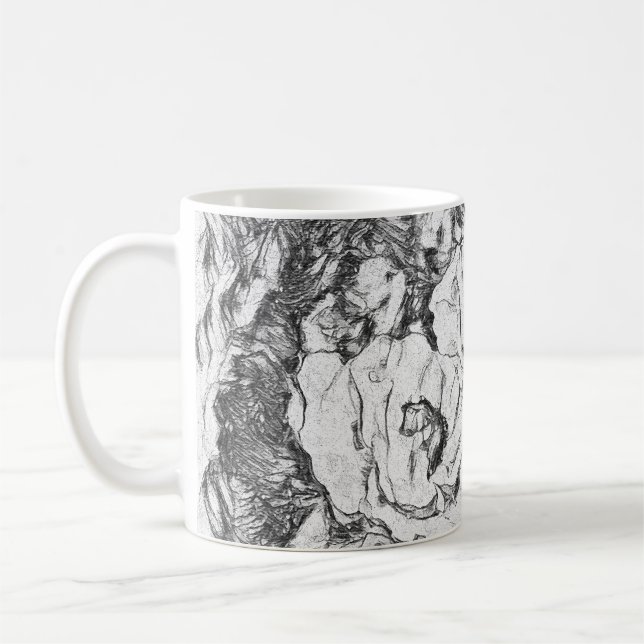 Skissad penna handritade vallmo blommor blommande  kaffemugg (Vänster)