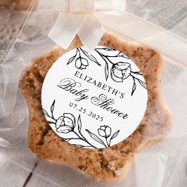 Skissade blom- svartvit baby shower runt klistermärke