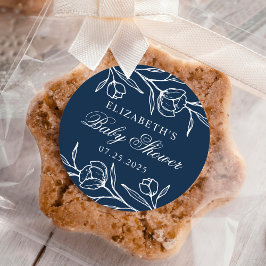 Skissade blommor Navy Baby Shower Runt Klistermärke