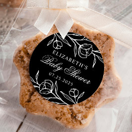 Skissade blommor Svart och vitt baby shower Runt Klistermärke