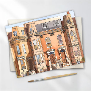 Skissade Brownstones Boston Massachusetts-kort