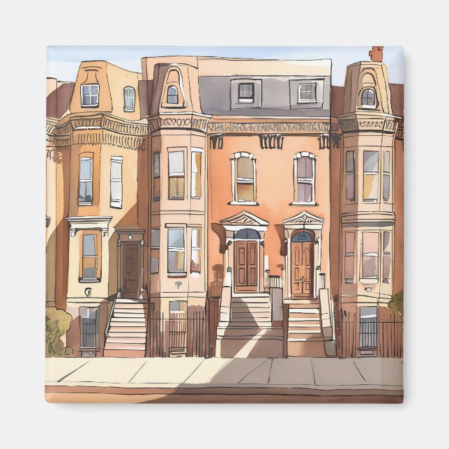 Skissade Brownstones | Boston Massachusetts Magnet (Framsidan)