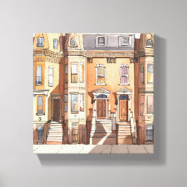 Skissade Brownstones | Boston Street Målning Canvastryck