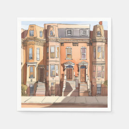 Skissade Brownstones | Boston Streetmålning Pappersservett